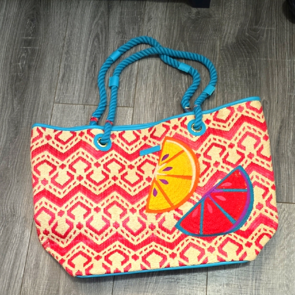 Vera Bradley Pink and Red Tote with Fruit Accents